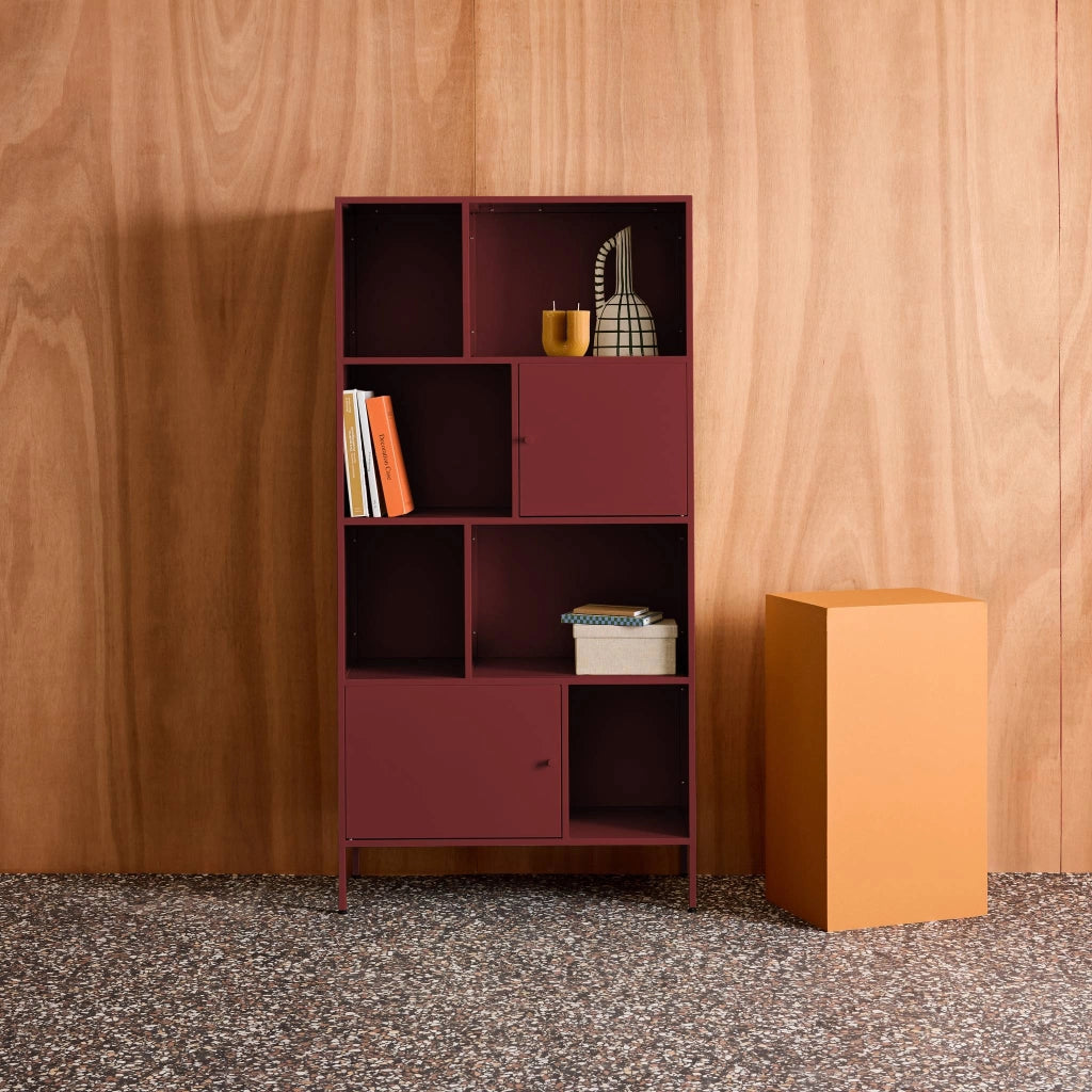 Credenza industriale in metallo con 8 scomparti, bordeaux