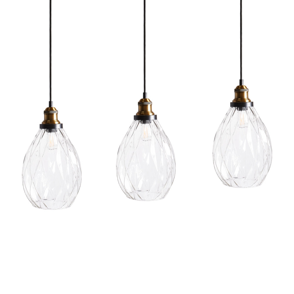 Lampadario in vetro trasparente e metallo con paralume a 3 punti per l'illuminazione a sospensione