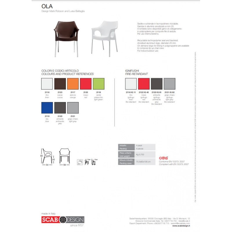SET 4 SEDIE OLA TECNOPOLIMERO SCAB DESIGN MADE IN ITALY - Cacao 72