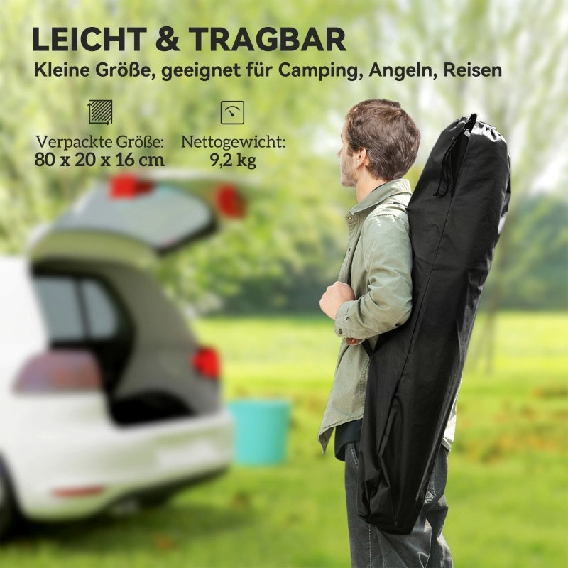 Lettino da campeggio pieghevole con borsa per il trasporto extra largo per uso interno ed esterno nero