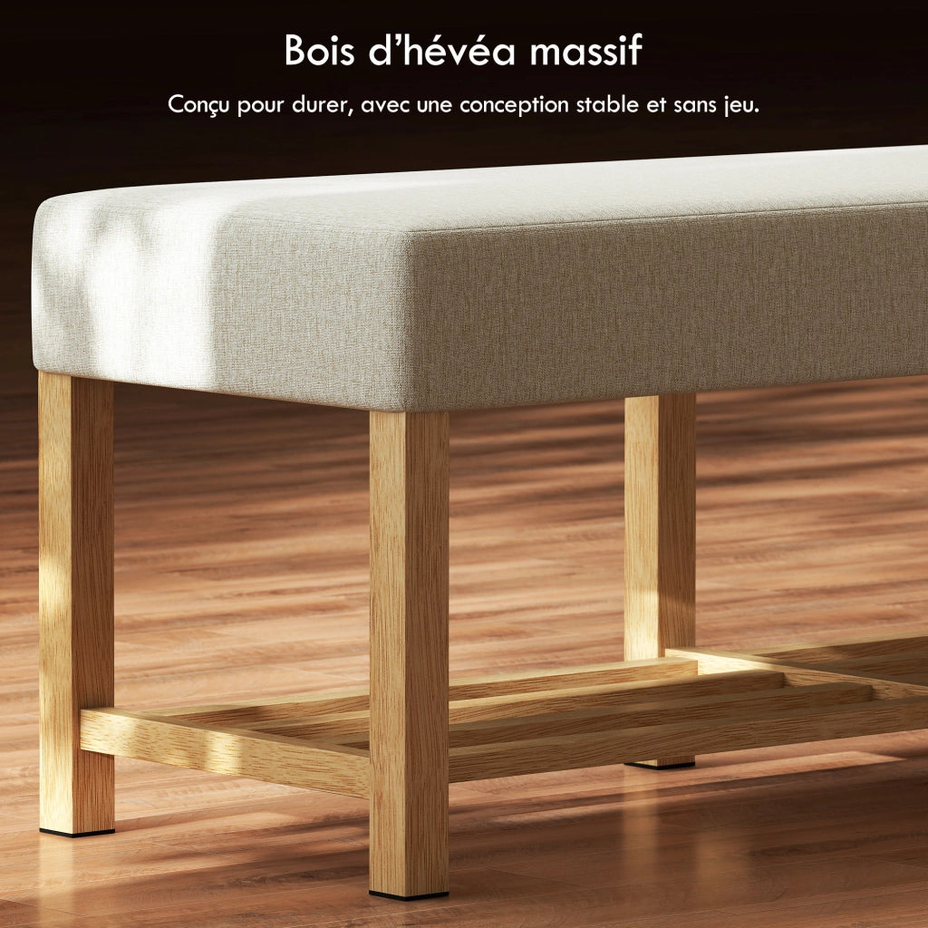 Panca Portascarpe con Seduta Imbottita e Ripiani Aperti ¨C zephmum ¨C Legno di Hevea Naturale 120x44x48cm