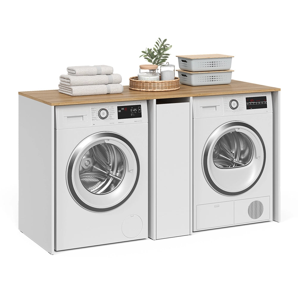 Vicco Mobile lavatrice Bianco/Rovere artigianale 159.8 x 88.2 cm con 3 scomparti