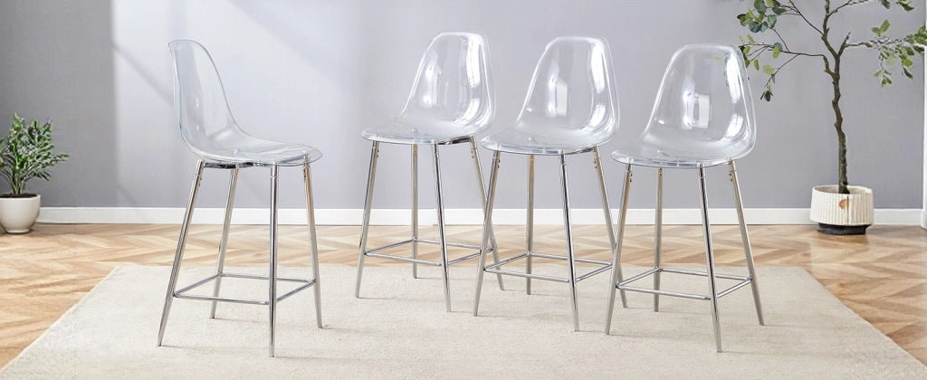 Sgabello da bar trasparente con struttura in metallo e poggiapiedi in plastica argento 68,5 × 48,0 × 47,0 cm