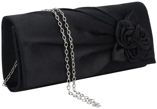 Borsa a Tracolla per Donna con Fiori Satinati, Clutch per Matrimonio e Festa di Gala
