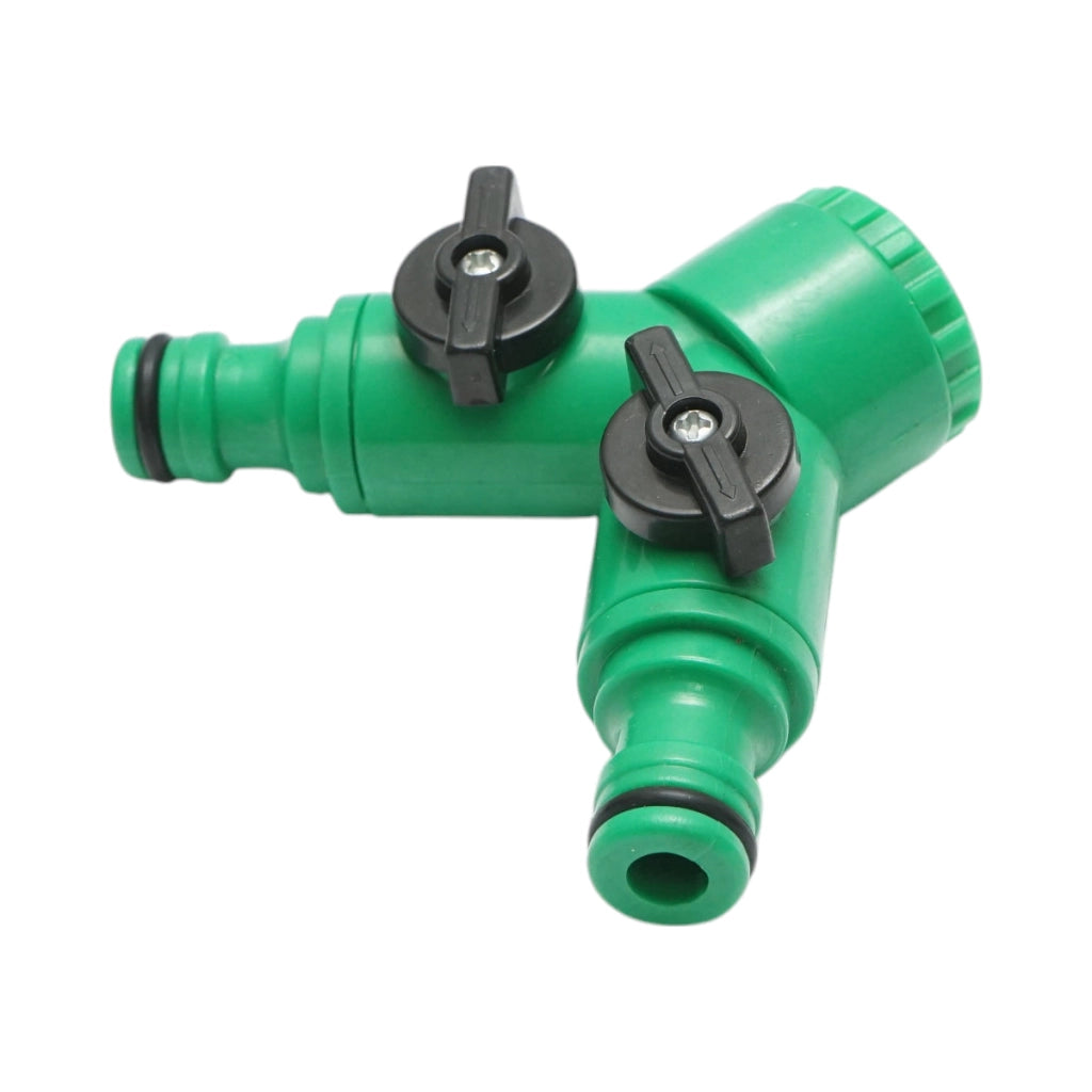 Distributore Y a 2 vie con rubinetti e connettore rapido per tubo da giardino 1/2-3/4