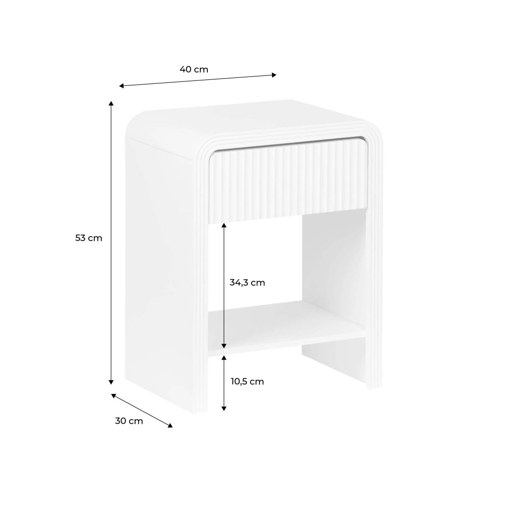 Set 2 comodini effetto legno scanalato, 1 cassetto, 1 ripiano , bianco
