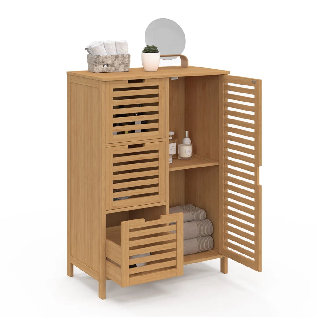 IDMarket - Mobile da bagno BEA a 3 cassetti in bambù con armadietto