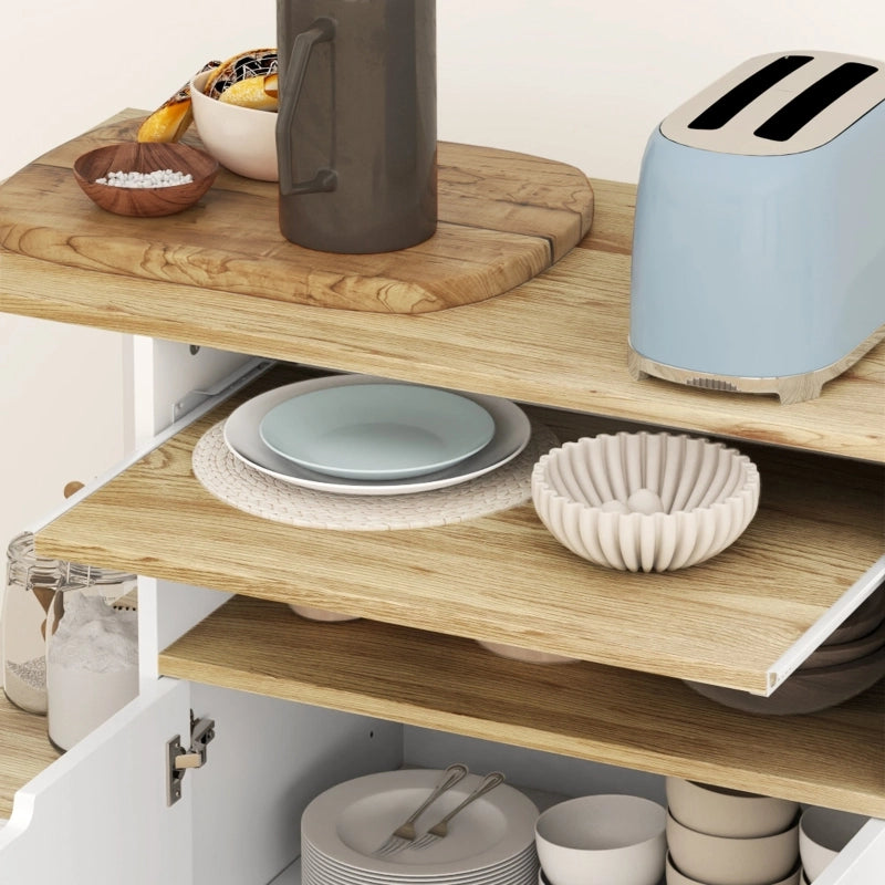 Carrello da Cucina con 2 Ante; 3 Vani Aperti; Ripiano Regolabile e Ruote; in Legno; 80 x 40 x 82 cm; Legno Naturale