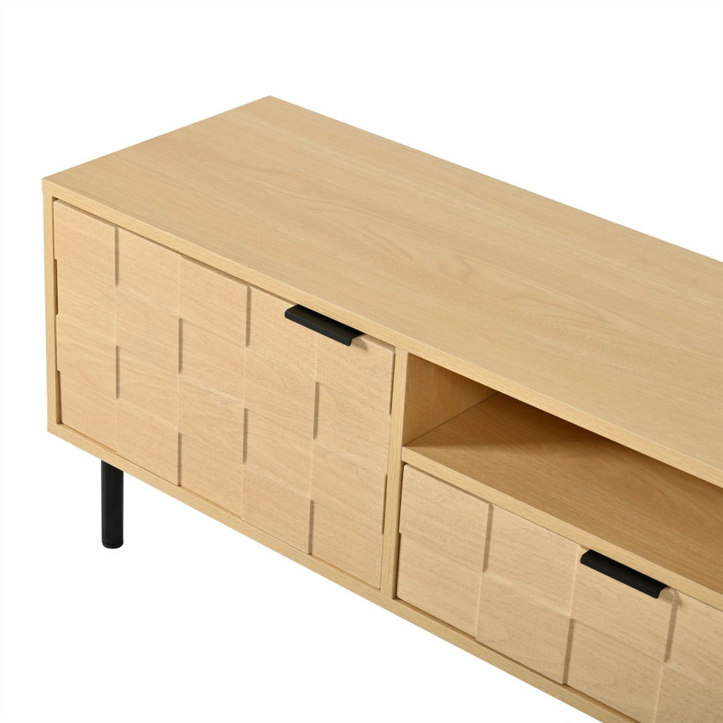 Mobile TV con 2 ante; 2 cassetti e 2 vani aperti per soggiorno in MDF e truciolare naturale 200×35×44.5 cm