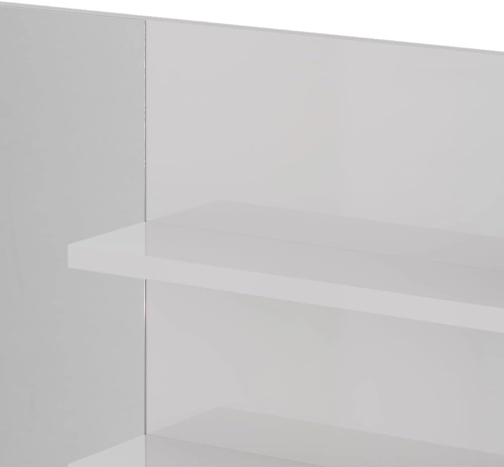 Specchio bagno, Bianco lucido, 89.8 x 65 cm con scomparti aperti, con cinque ripiani aperti per la conservazione degli accessori da bagno