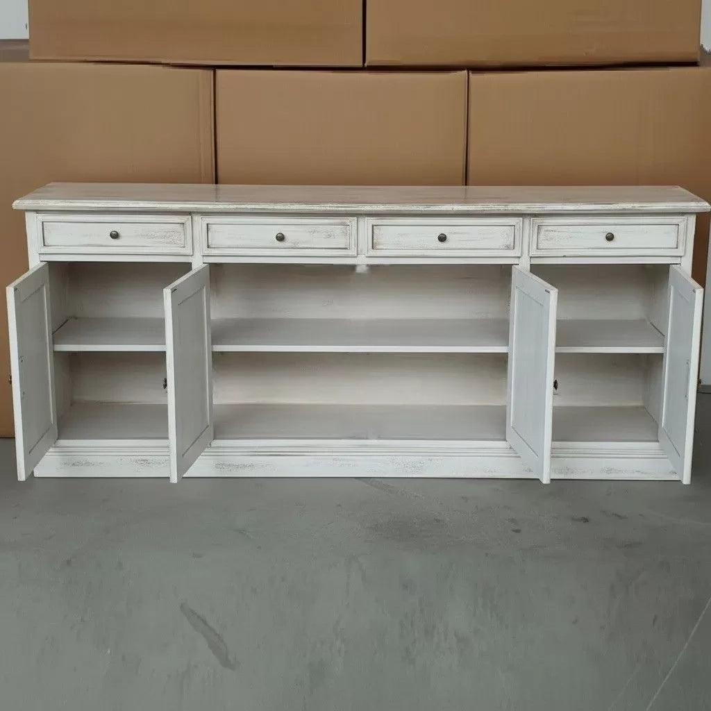 Credenza 4 porte legno shabby bianco anticato 205x42x86 - Mobili 2G