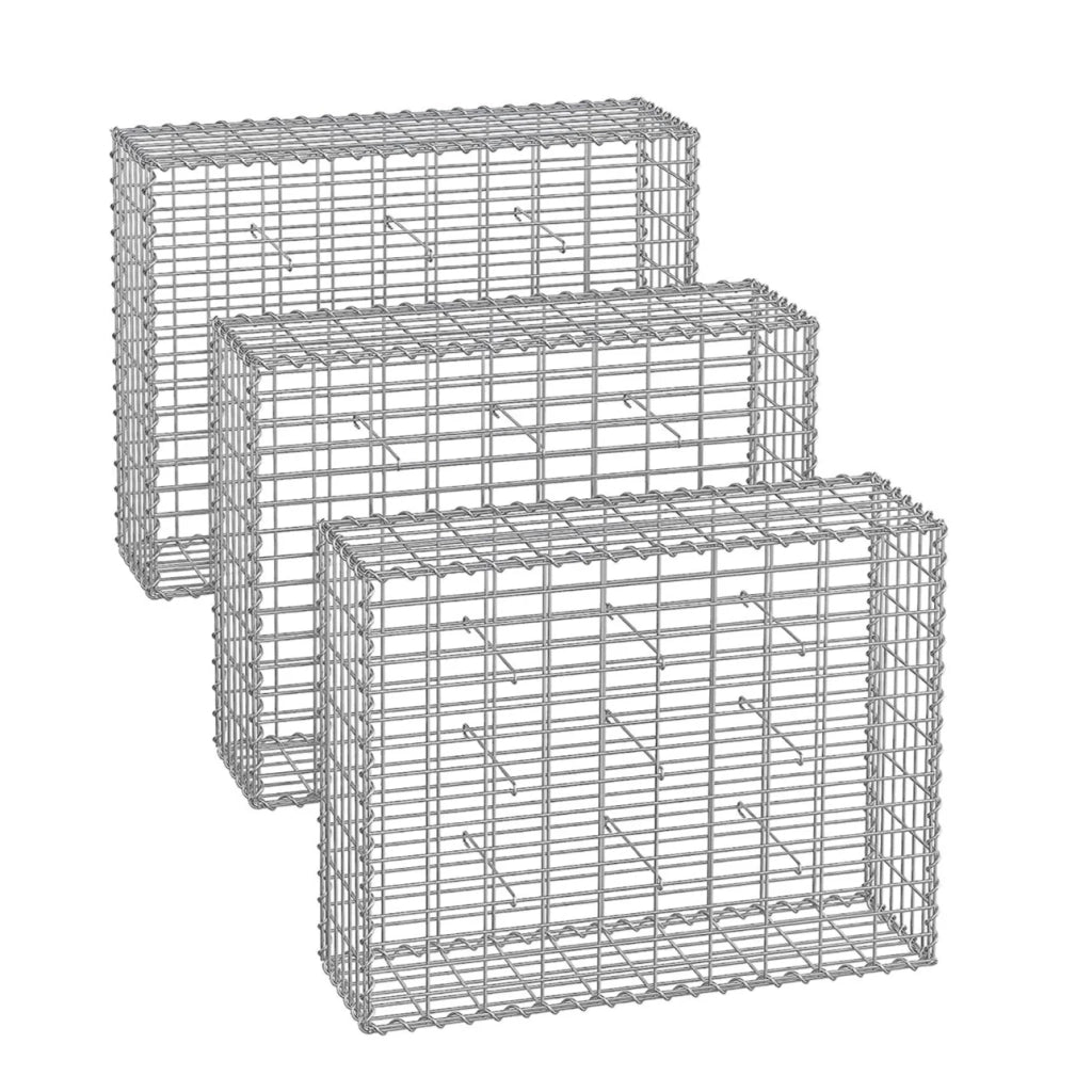 Gabbione per pietre gabbia metallica cestino per pietre maglia 5 x 10 cm zincato muro decorazione da giardino 100 x 80 x 30 cm set da 3 argento 12_0005969