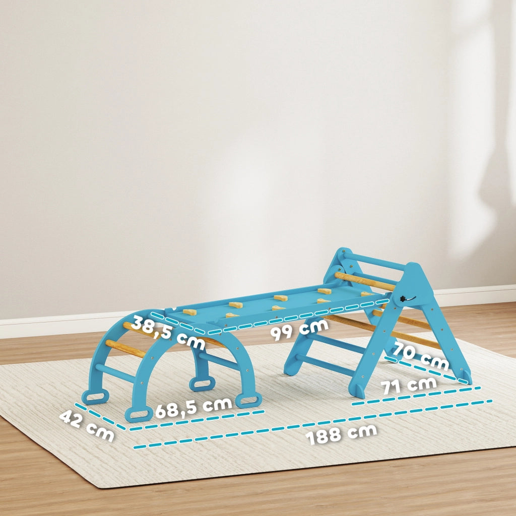 Letto a castello Montessori triangolare pieghevole con arco e rampa per bambini ¨C zephmum ¨C blu 188x70 cm