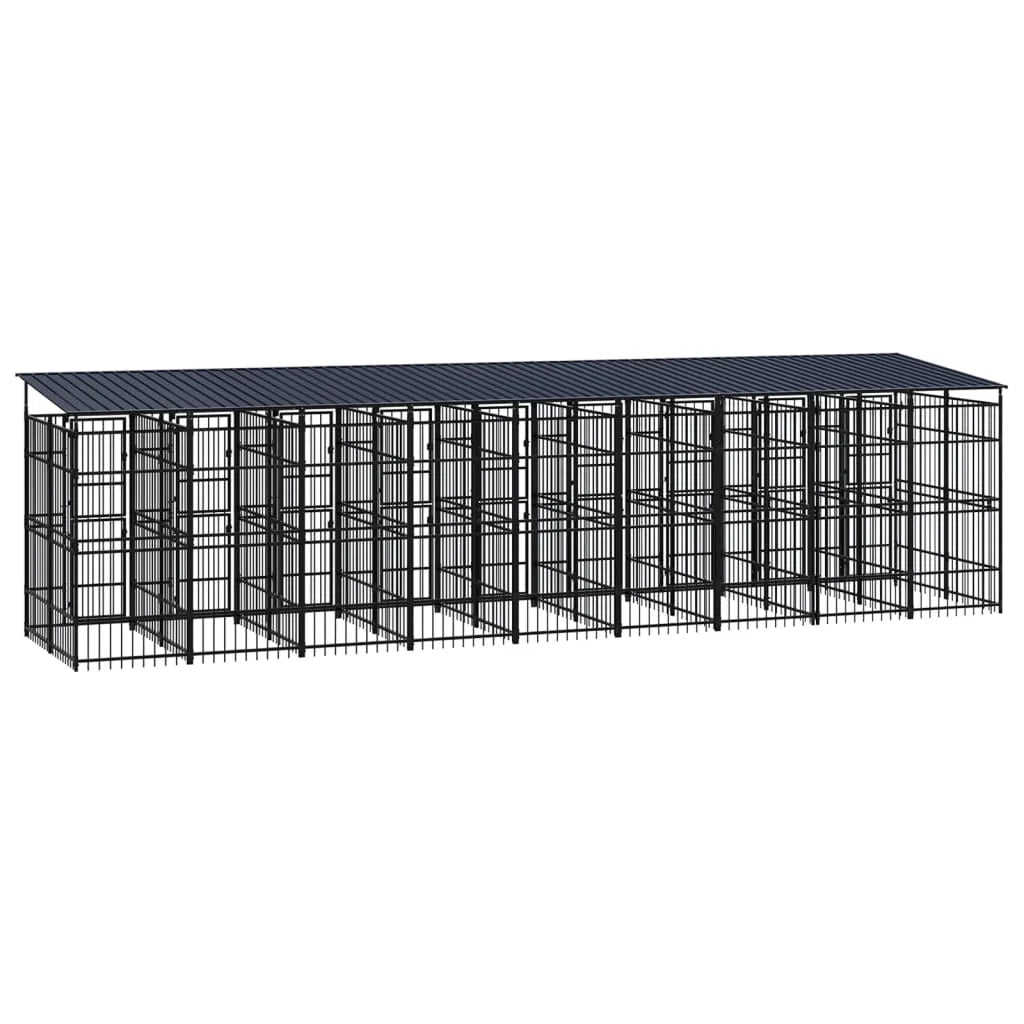 Cuccia/gabbia/recinto per animali domestici da esterno con tetto per cani acciaio 16,59 m² nero 02_0041747