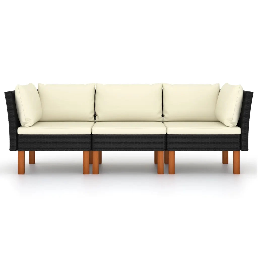 Divano da Giardino a 3 Posti con Cuscini Nero in Polyrattan cod mxl 39337