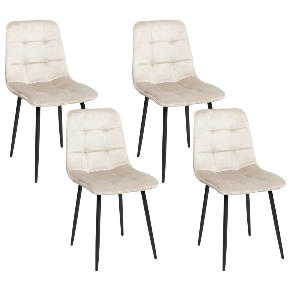 Set di 4 sedie da pranzo in velluto beige gambe in ferro stile moderno