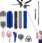 13 pezzi di spazzola a plumeau telescopica lavabile lunghezza totale 280 cm con microfibre spazzola di stoffa estendibile con ventilatore per plafoni con libellula e ragnatele per auto (blu)