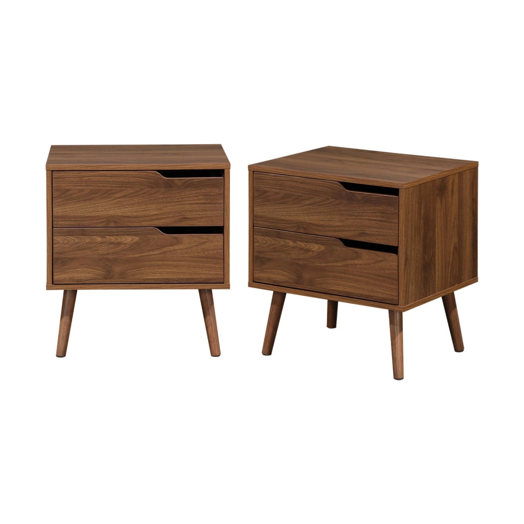 Set 2 comodini effetto legno noce, 2 cassetti, marrone