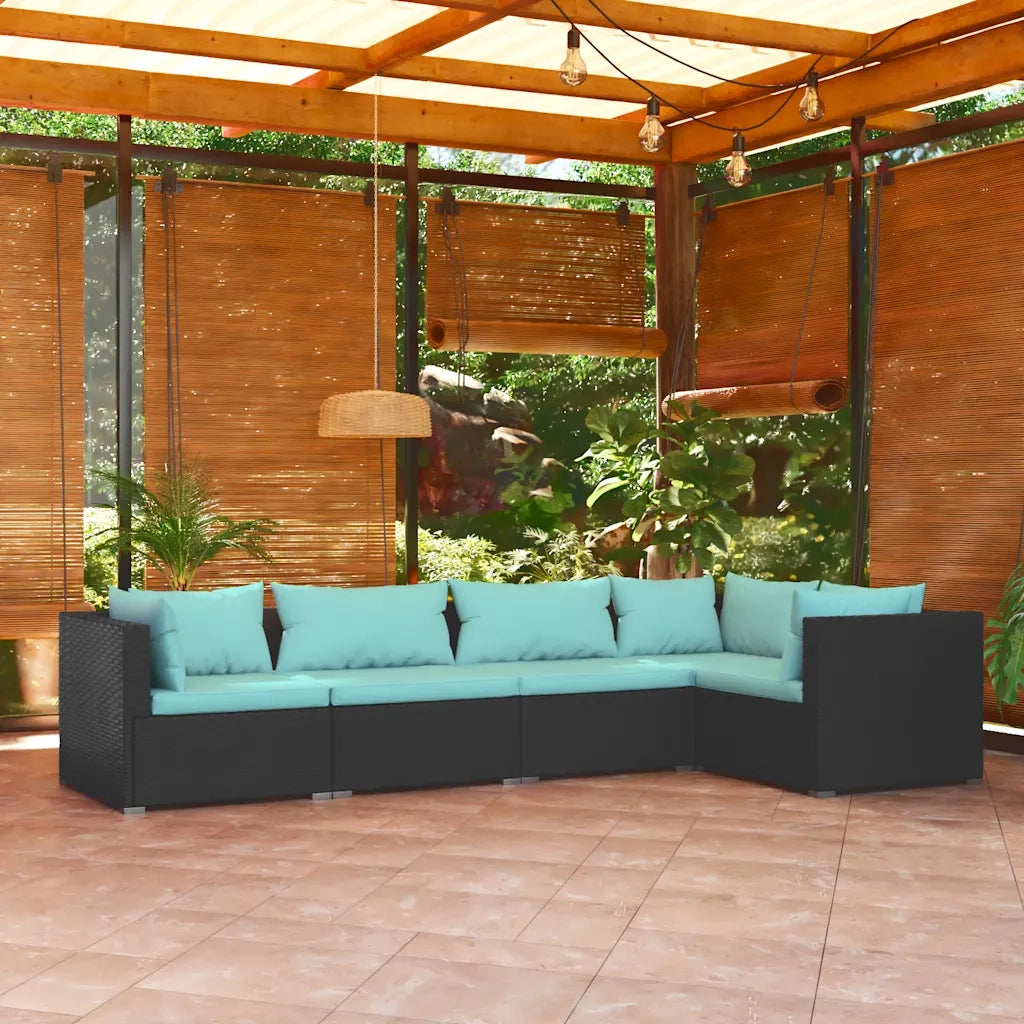 Set Divani da Giardino 5 pz con Cuscini in Polyrattan Nero cod mxl 42284