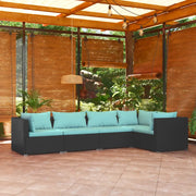 Set Divani da Giardino 5 pz con Cuscini in Polyrattan Nero cod mxl 42284