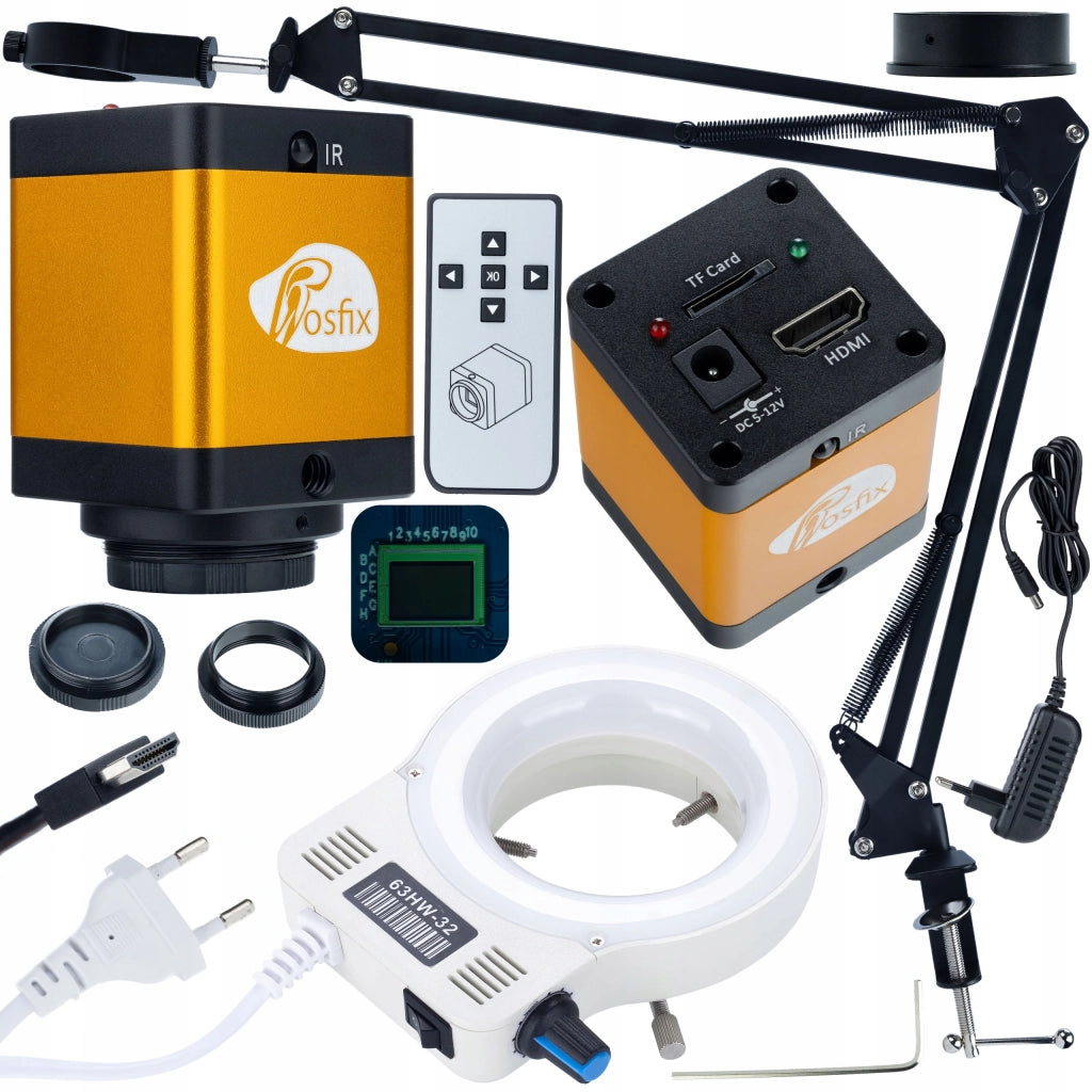 Set Braccio Regolabile per Microscopio Digitale ODM-180X 50mm con Illuminatore 32xLED e Camera PEGASUS Pro KMPP-HDMI-TF