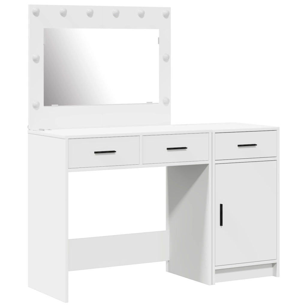 Set da Tavolo da Trucco a 2 Pezzi con LED in Legno Ingegnerizzato Bianco