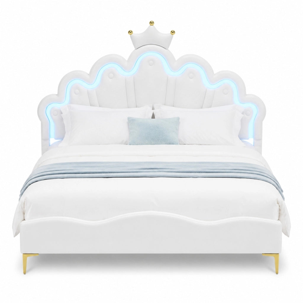 Letto matrimoniale 140x200 cm bianco in similpelle PU; LED regolabili