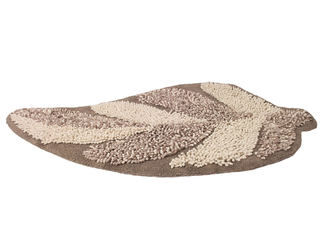 Tappeto A Foglia Casa Bagno Cotone Spugna Morbida Antiscivolo Leaf Tortora
