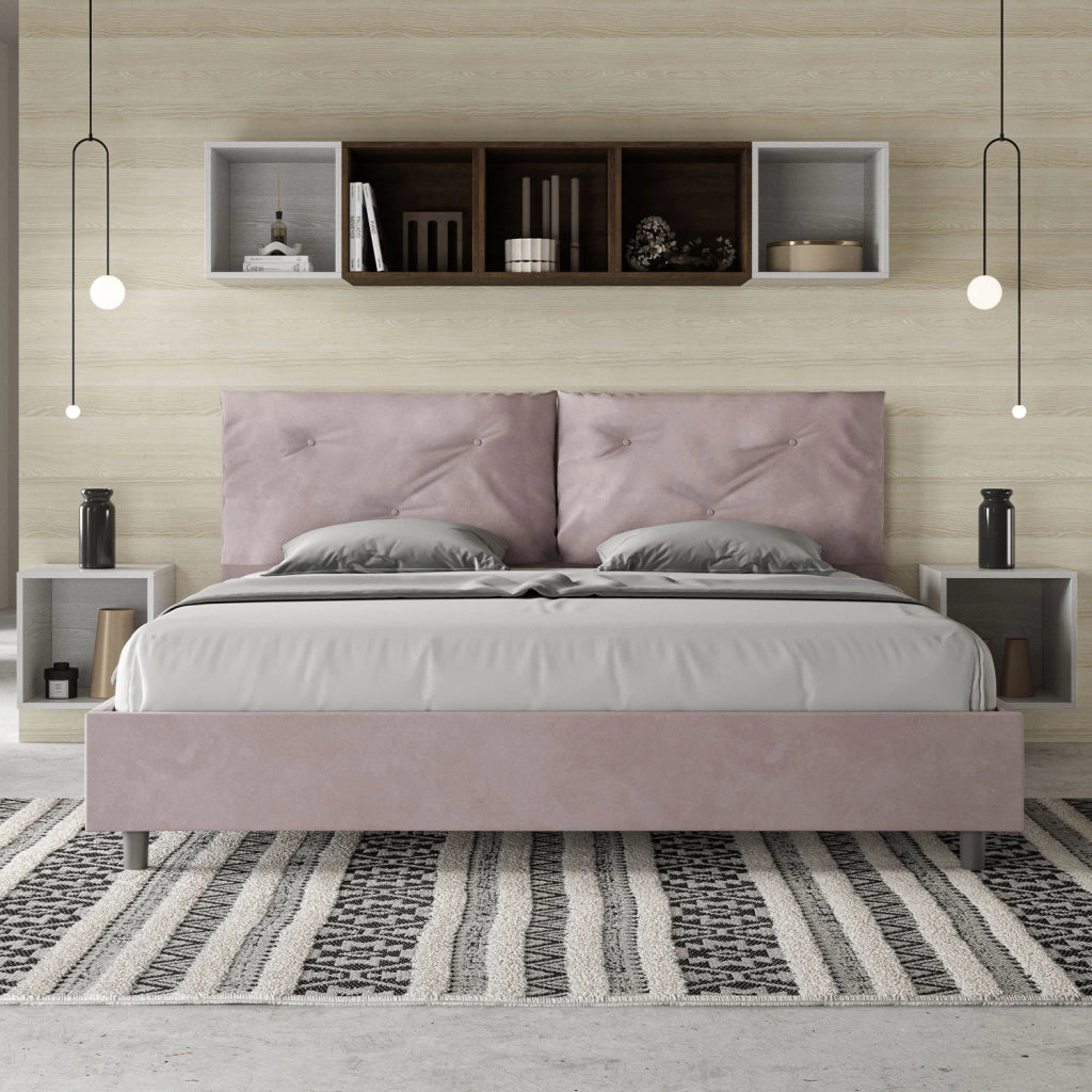 BS COM Letto matrimoniale king size senza rete imbottito 200x210 microfibra glicine