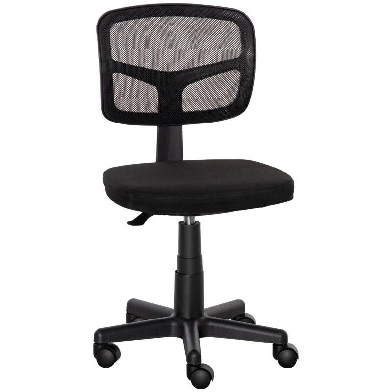 Sedia da ufficio ergonomica girevole con altezza regolabile senza braccioli e rotelle per scrivania in tessuto nero