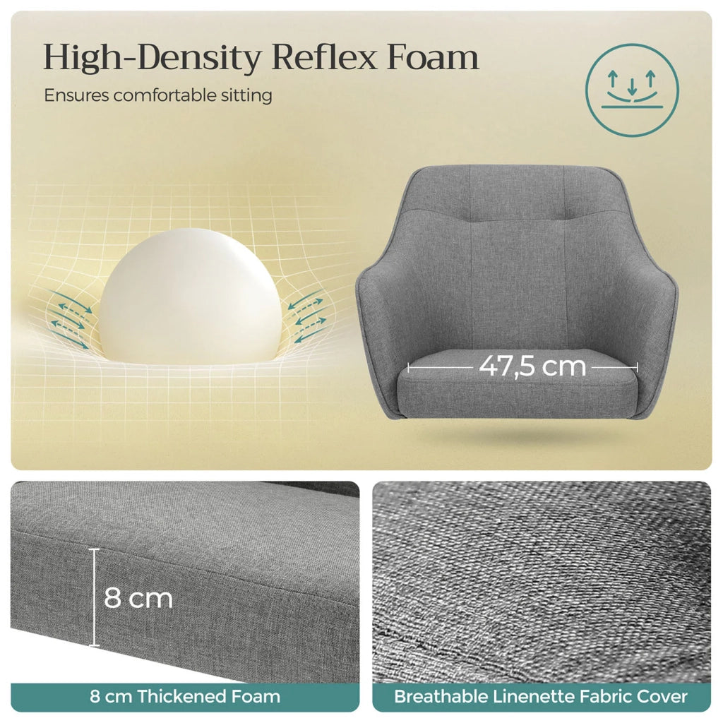 Sedia da ufficio comoda sedia girevole seduta ergonomica altezza regolabile portata 120 kg struttura in acciaio tessuto effetto lino grigio 12_0005879