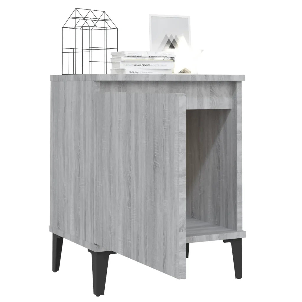 Comodino | Armadio da Notte | Mobiletto da notte con Gambe in Metallo Grigio Sonoma 40x30x50 cm