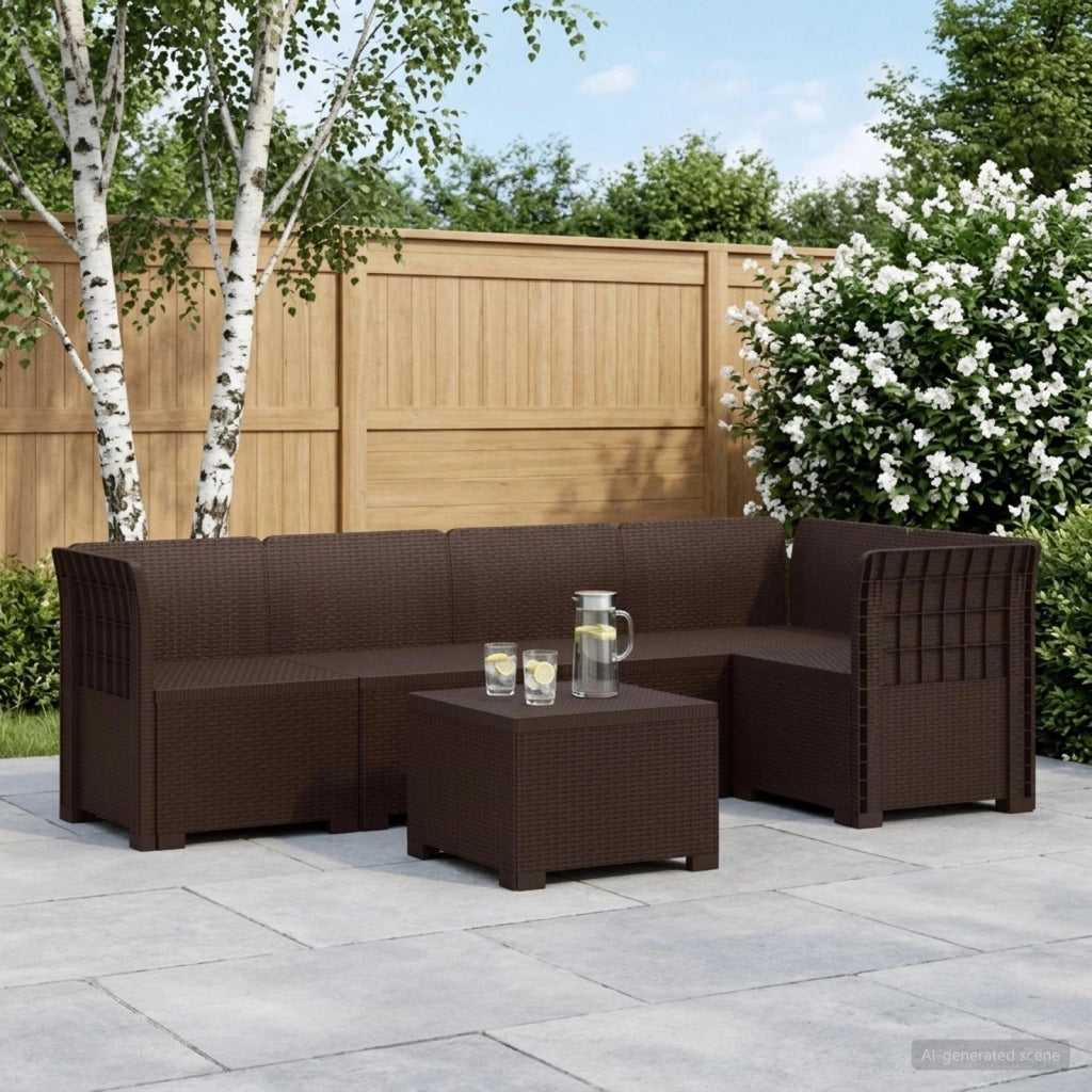 Divano da Giardino 5 Posti Stile Rattan PP Marrone 3444067