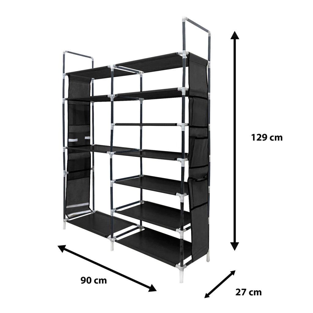 Zapatero Tela 4 Alturas 18 Pares| Espacio para Botas | 4 Ganchos  y Colgadores Laterales | Fabricado en PVC | Organizador de Zapatos | 90x27x95 cm