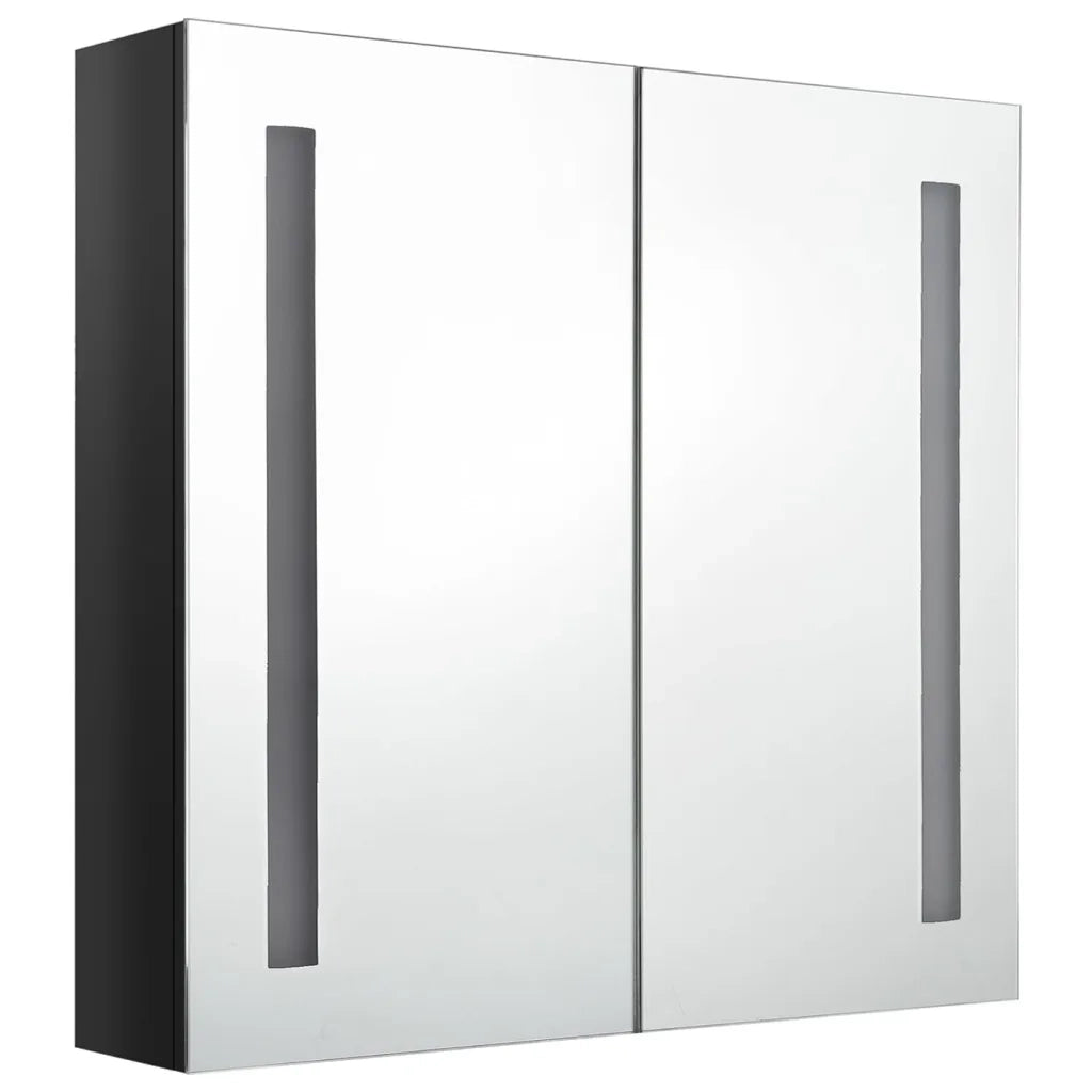 Armadietto Bagno con Specchio e LED-Mobiletto a specchio Nero Lucido 62x14x60 cm