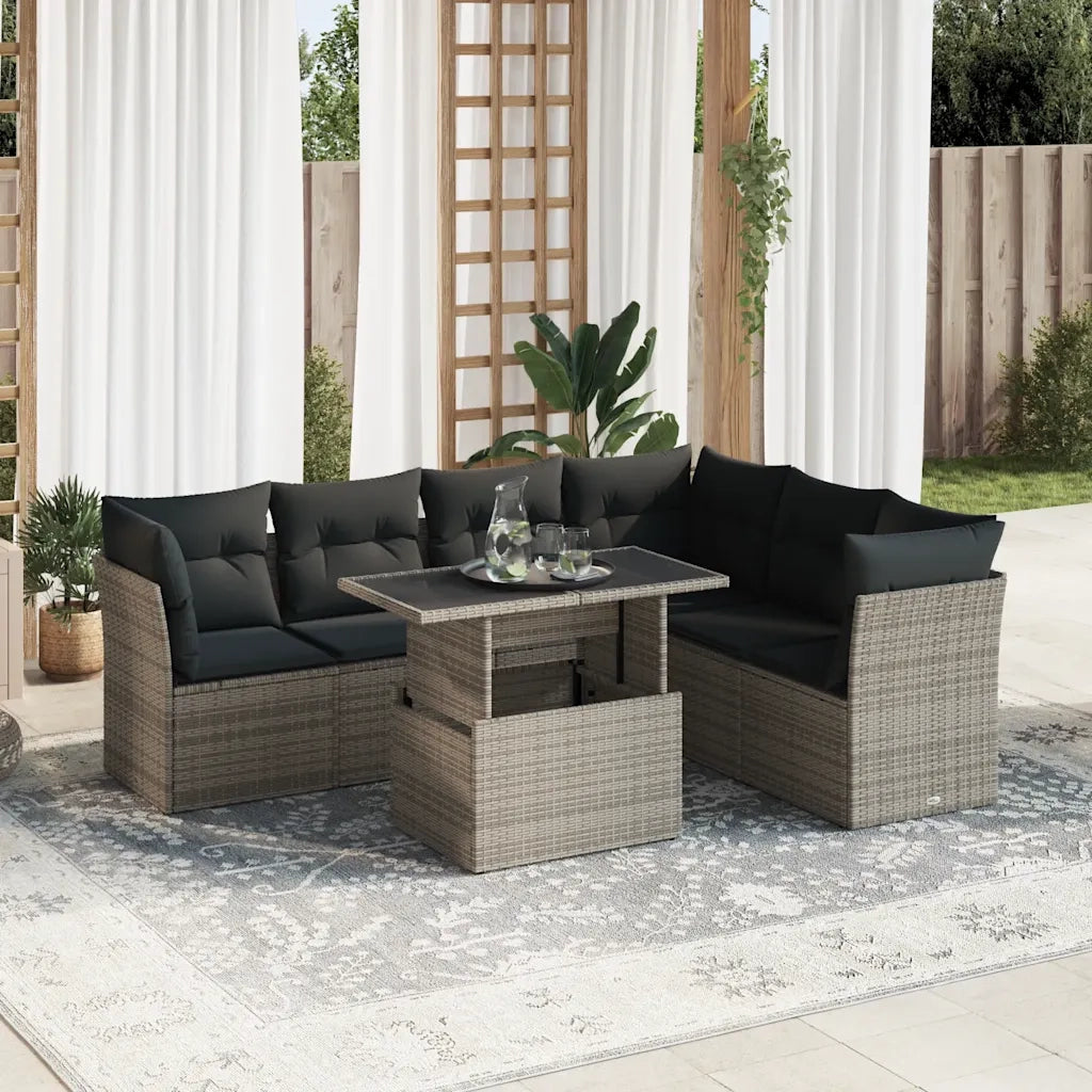 Set Divani da Giardino 7 pz con Cuscini Grigio in Polyrattan 3326171
