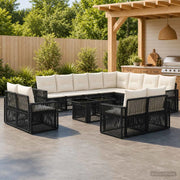 Set Divano da Giardino 13 pz Nero e Bianco Crema polyrattan 3436873