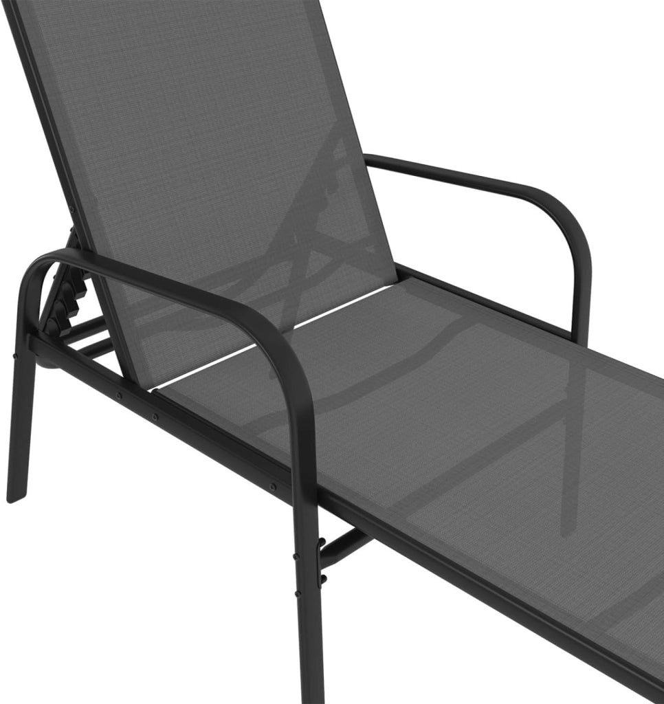 Set di 2 lettini da Giardino reclinabili FIDJI in Acciaio Nero e Tessuto Grigio Antracite