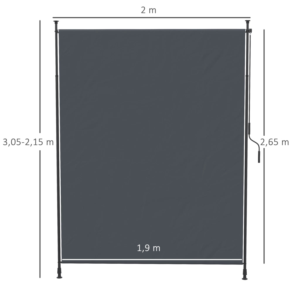 Tunica verticale 200 x 292 cm retrattile verticalmente protezione solare regolabile struttura in alluminio grigio per terrazza e balcone
