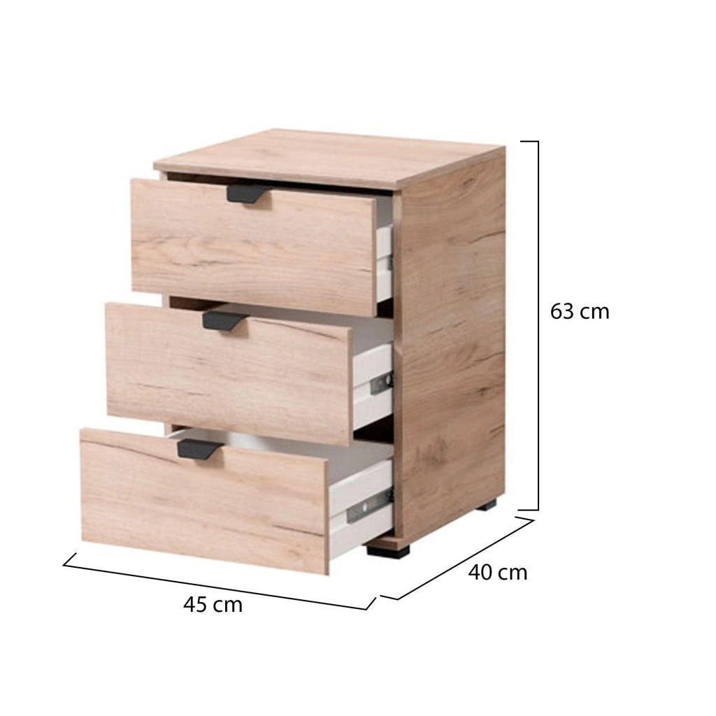 Talana, Comodino 3 Cassetti, 45x40x63h cm Marrone Rovere Nodi