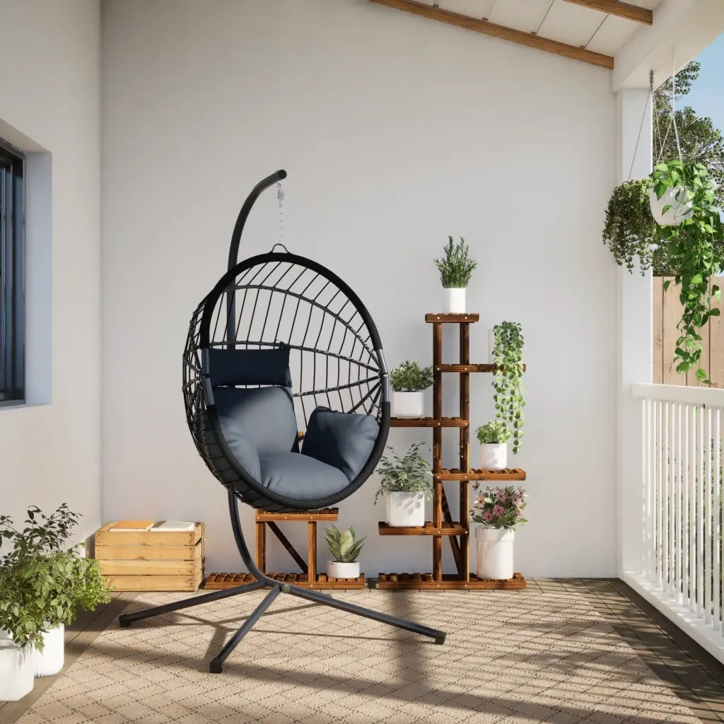 Sedia a Uovo Sospesa con Supporto Antracite Polyrattan/Acciaio 4007405