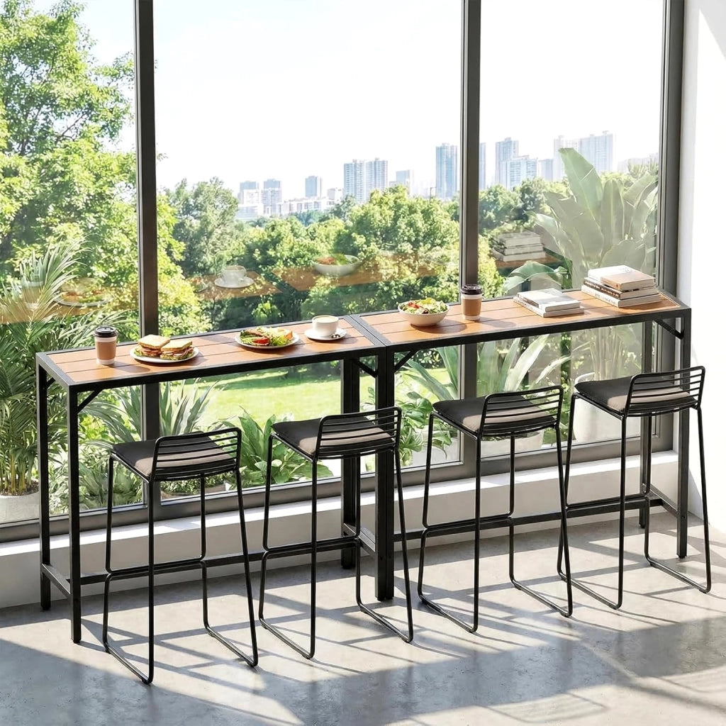 Outdoor Bar Table, 120 x 38 x 98 cm, Tavolo da Giardino Cortile con Piano Impermeabile, Tavolo da Bar Alto con Piedini Regolabili, adatto per Terrazza, Bordo Piscina, Soggiorno, Marrone