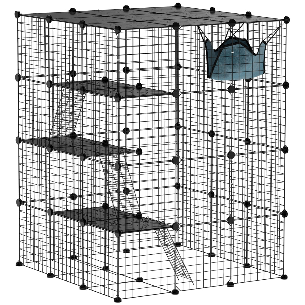 Gabbia Modulare per Gatti 4 Livelli ¨C Xylo ¨C Acciaio e PP, 105x105x140 cm, Nero