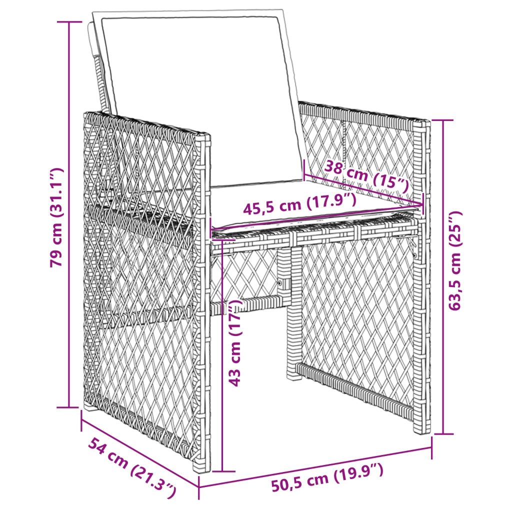 Set pranzo giardino 9 pezzi cuscini Rattan Polietilene grigio chiaro