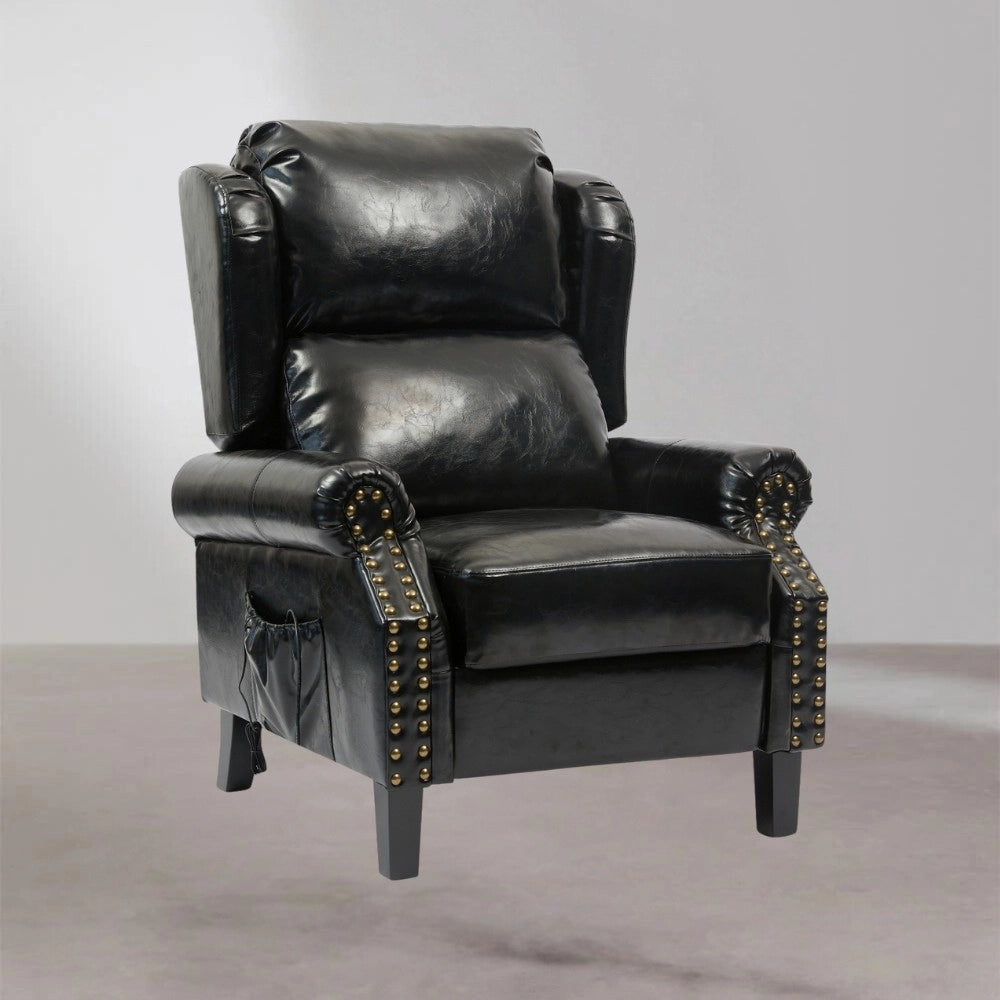 Poltrona Wing recliner 6 punti massaggianti in ecopelle colore nero H106xL91xP86