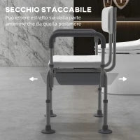Sedia da Doccia 3 in 1 con Schienale e Braccioli, Altezza Regolabile e Piedini Antiscivolo, Bianco