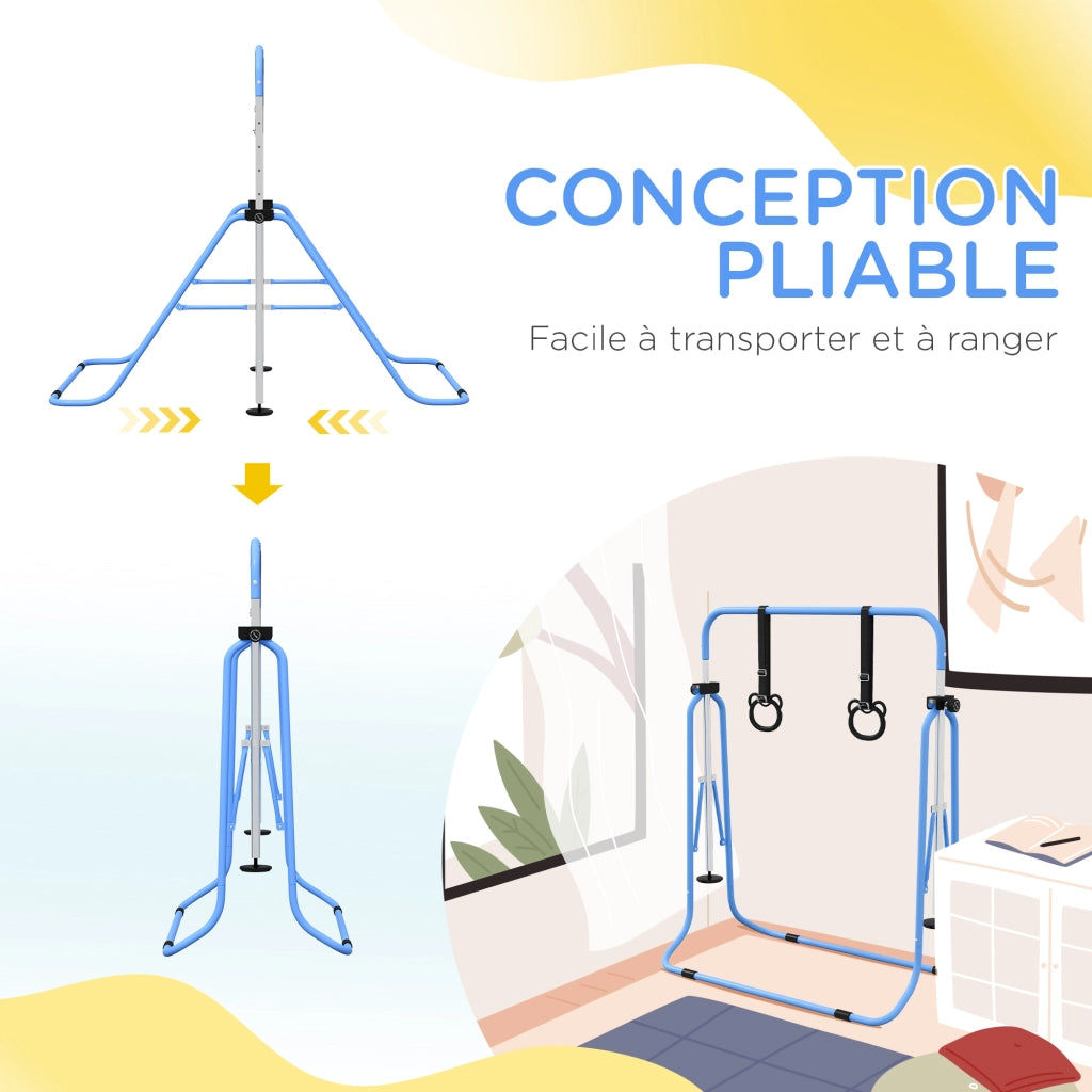 Sbarra da ginnastica per bambini ¨C Xylo ¨C pieghevole regolabile con anelli blu