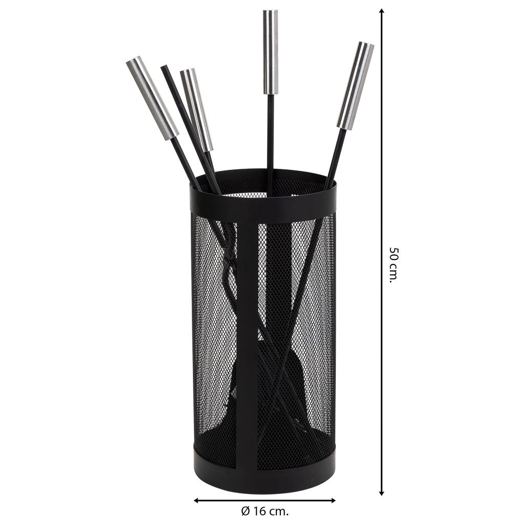 Set di 5 strumenti in metallo nero per il camino in metallo