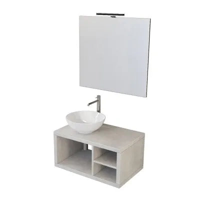 Mobile bagno sospeso 80 cm grigio chiaro con vani a giorno completo di lavabo e specchio Master