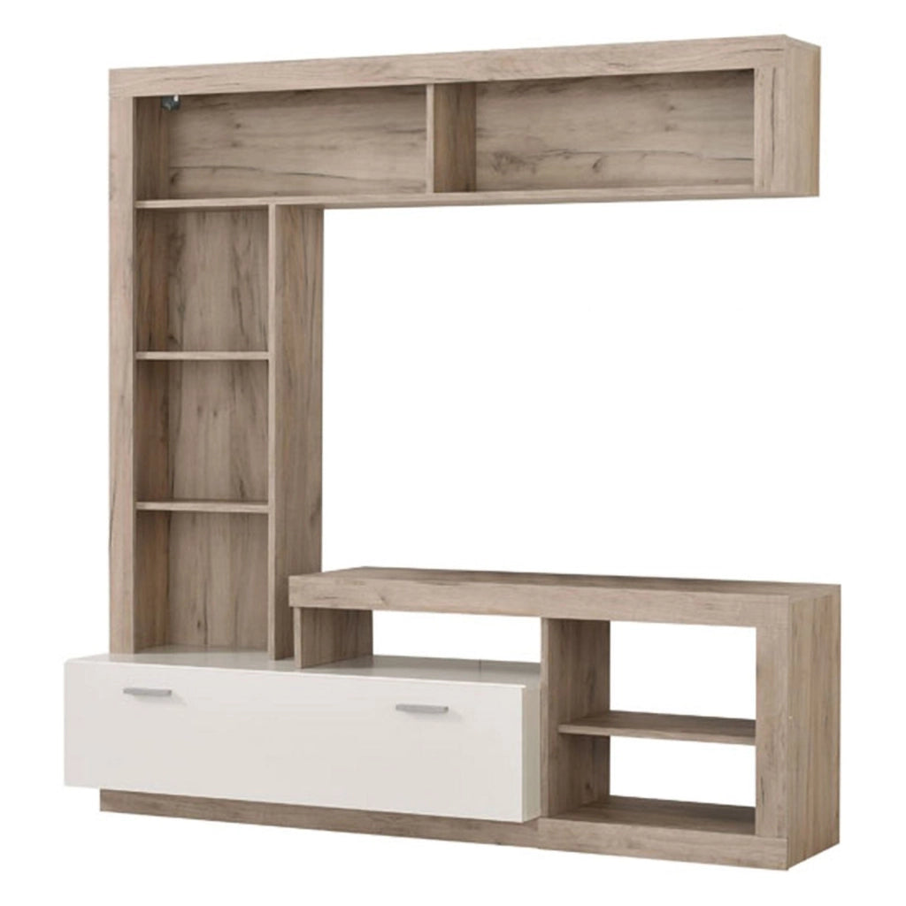 Mobile Soggiorno Moggio, Parete Attrezzata 7 Ripiani, 170.5x41.5x170.5h cm Marrone Rovere Grigio